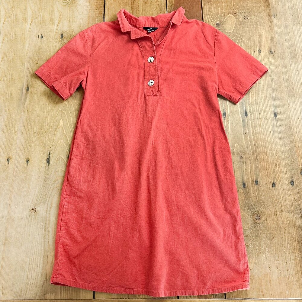 PLA by Plastic Island Orange Shirt Dress Linen Blend‎ Women's M Pockets